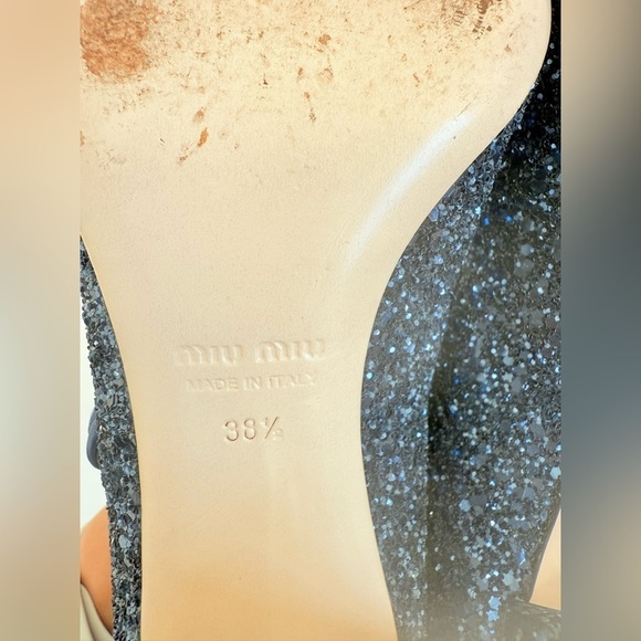 Miu Miu Midnight Blue Glitter Rhinestone embellished Mary Jane Pumps EU 38.5 - Picture 10 of 11